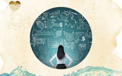 woman with back to camera looking at board with strategies